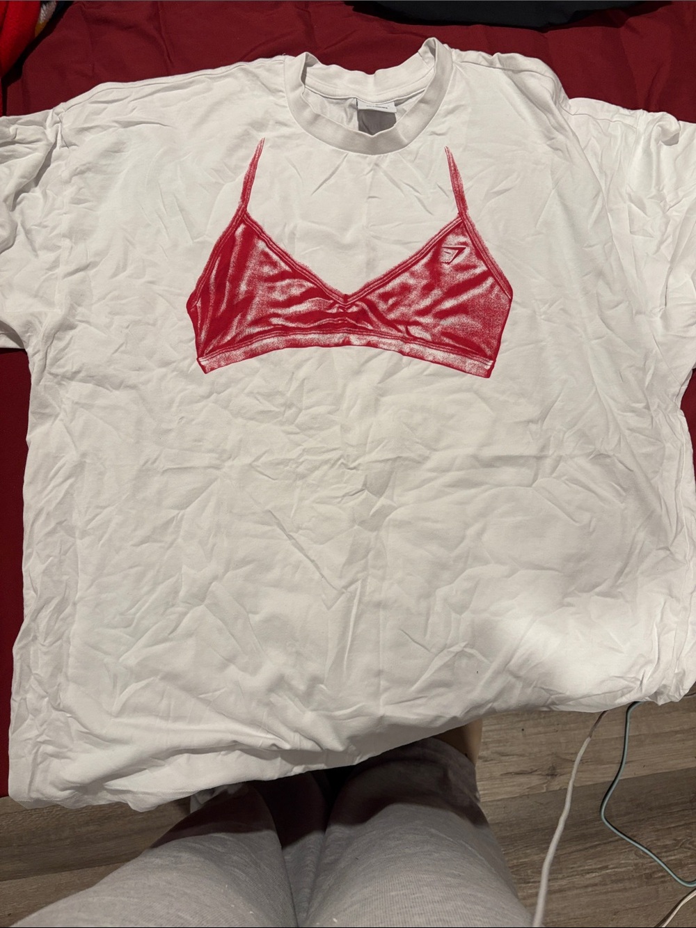 Gymshark White Tee with Pink Bralette Graphic